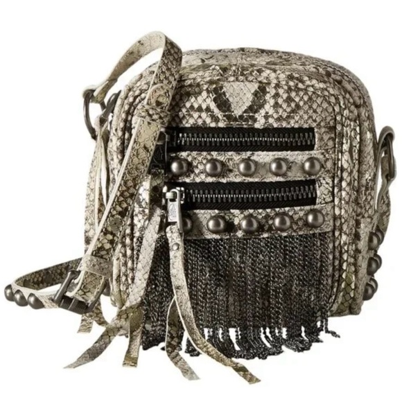 Ash Handbags - Ash Moxy Python Snakeskin Leather Studded Crossbody Bag